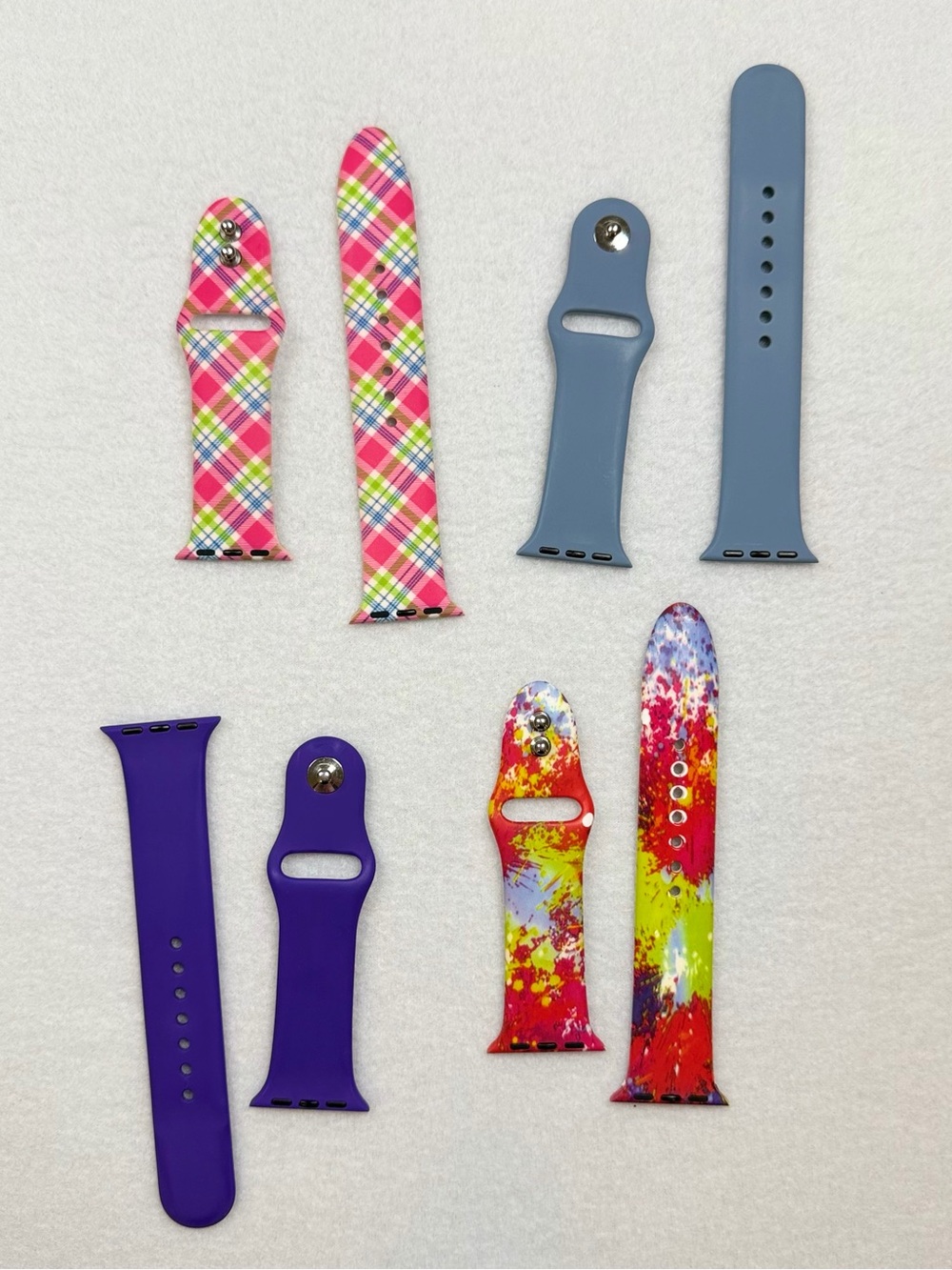 Silicone Replacement Watch Bands - Purple, Gray, Pink Plaid, Multicolor Splatter